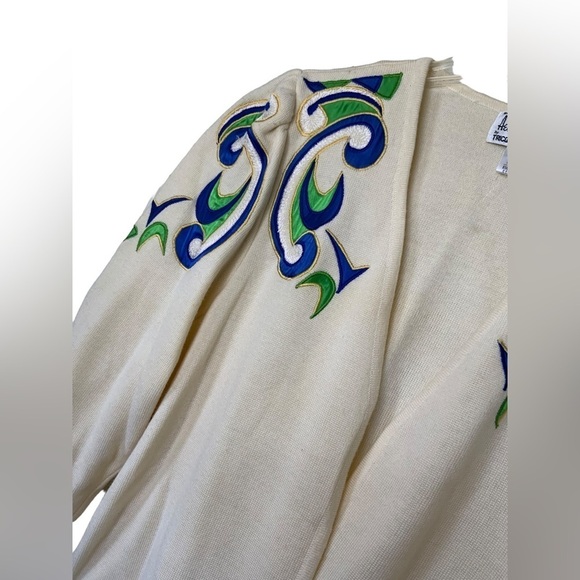 Arthur Kohler by Tricoville of London Wool Cream Ivory Cardigan Royal Blue Green - Picture 3 of 9